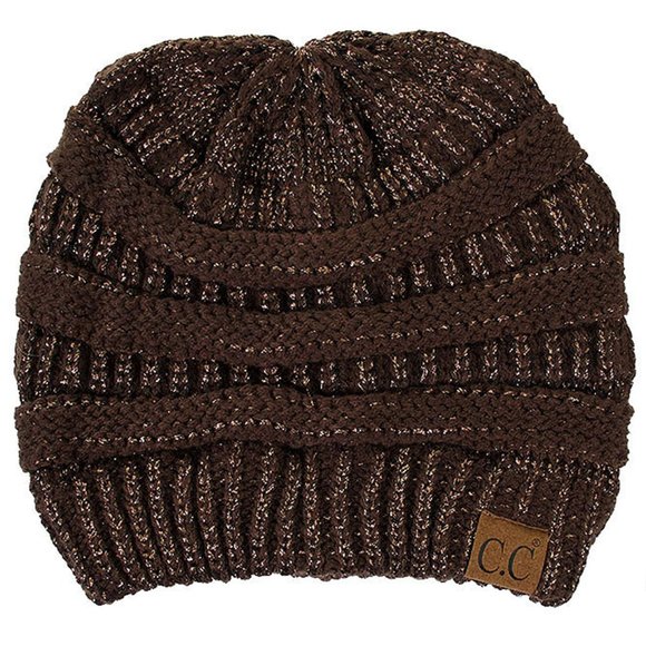 C.C 3pc Metallic Knit Beanie Gloves Scarves Set